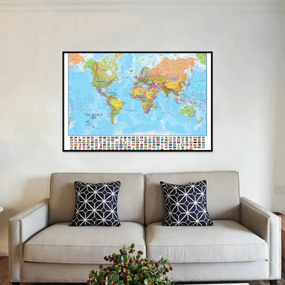90*60cm World Map in English- Educational Map Canvas Painting Posters and Prints Wall Decoration for Office School Supplies