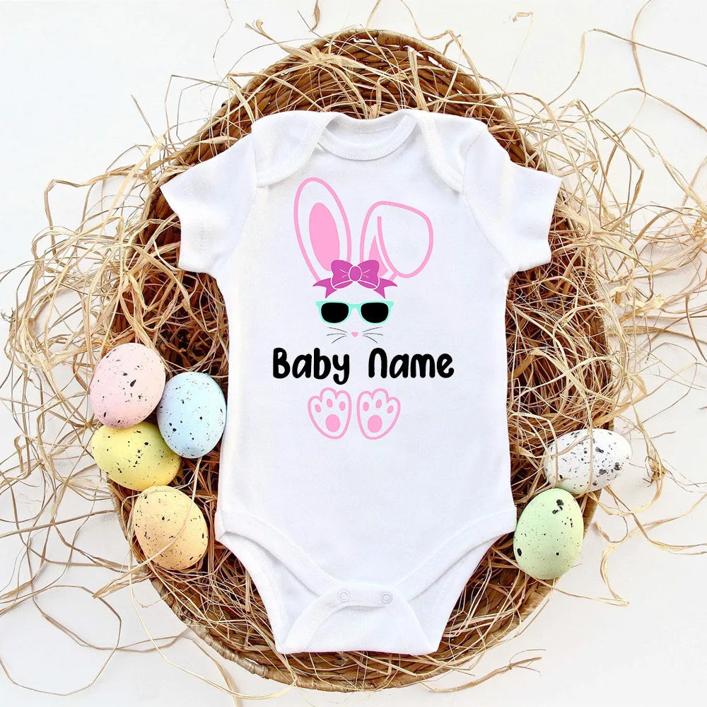 Custom Name Baby Easter Bodysuits Personalised Bunny Newborn Clothes Boys Girls Long Sleeve Jumpsuit Easter Party Infant Outfits