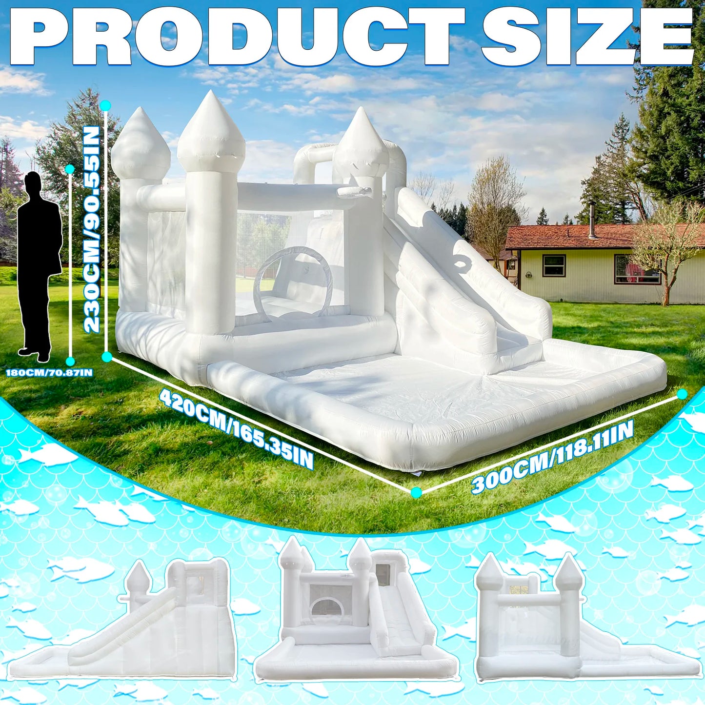 Customization White Bounce House with Blower 10x13.7x7.2ft Kids Bouncy Castle For Birthdays Party/ Gift