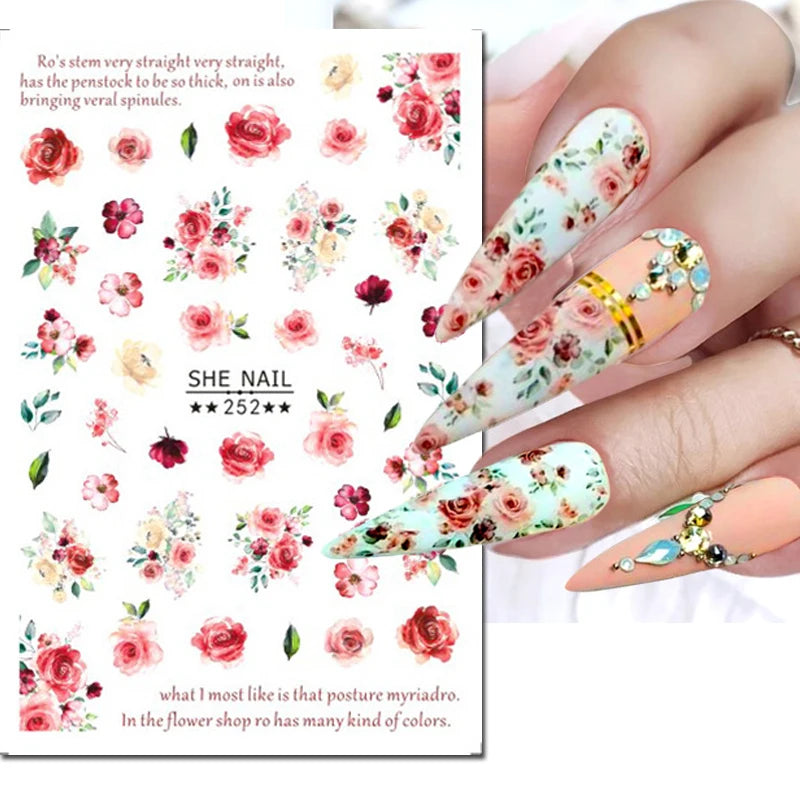 3d Nail Art Decals Spring Booming Violets Lavenders Purple Blue Pink Flowers Butterflys Stickers Decoration For Nail Tips Beauty
