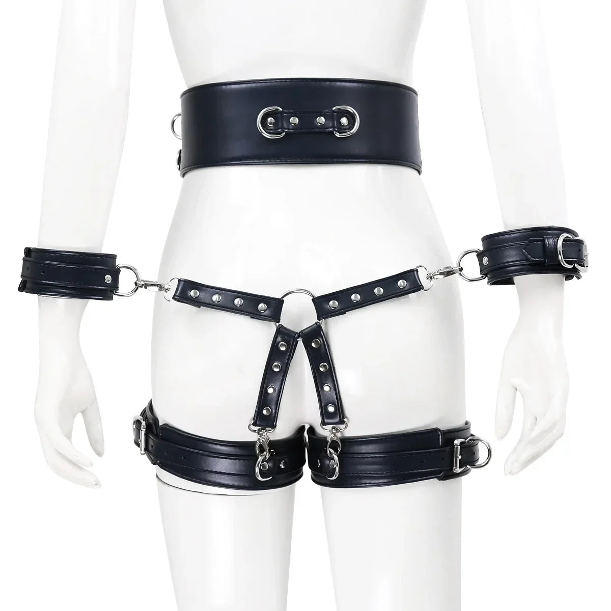 Professional BDSM Red Leather Harness Set Collar Handcuffs Restraint Kit for Women Slave Role Play Fetish Gear Adult Game Toy