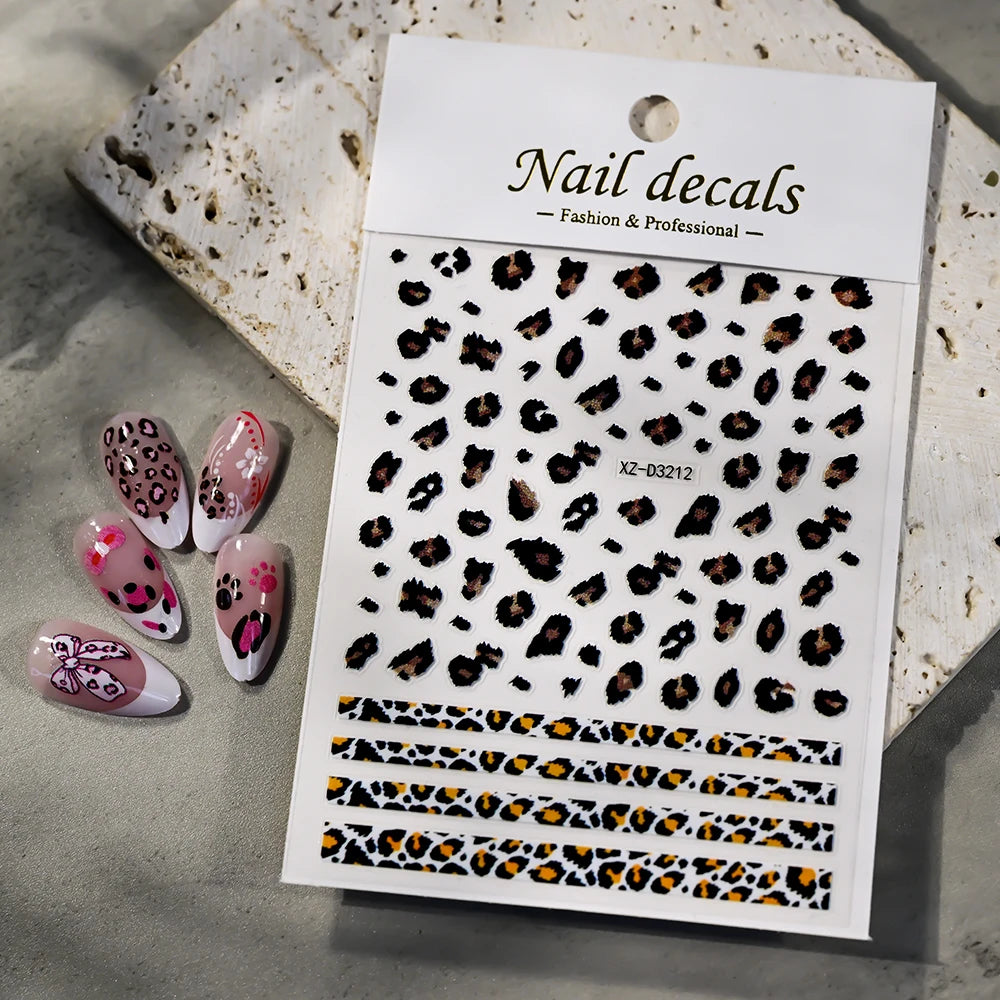 5D Pink Leopard Print Nail Art Stickers 8x10cm Pink/Black/Brown Leopard Nail Decal DIY Manicure Adhesived Leopard Slider