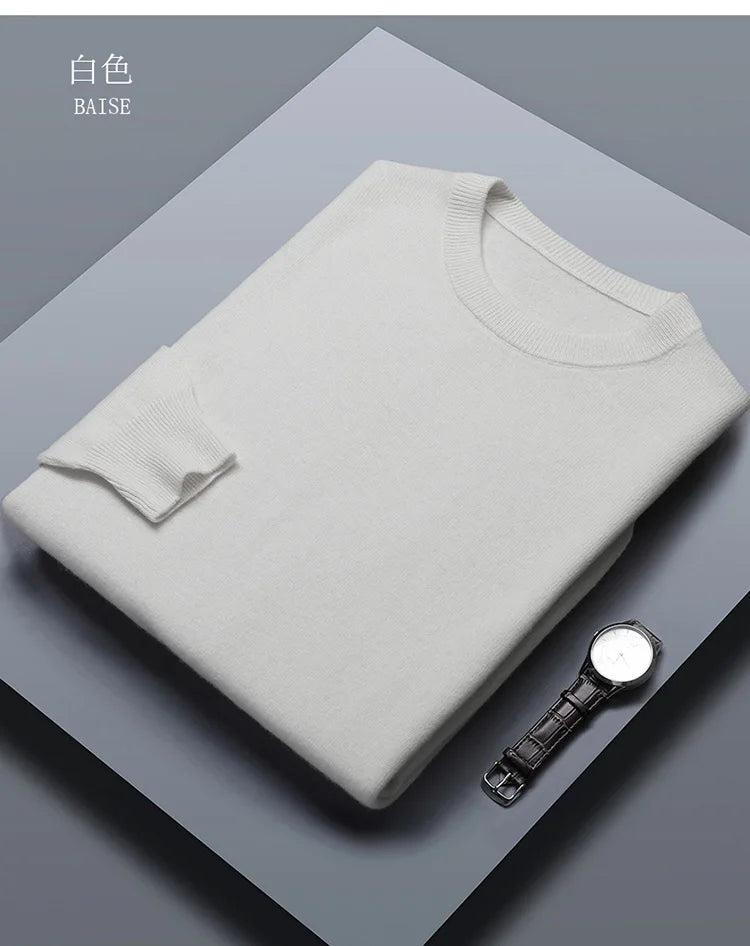 Classic Solid Color Men's O-neck Sweater Autumn Winter 100% Merino Wool Knitted Pullover Long Sleeve Warm Loose Casual Men Tops