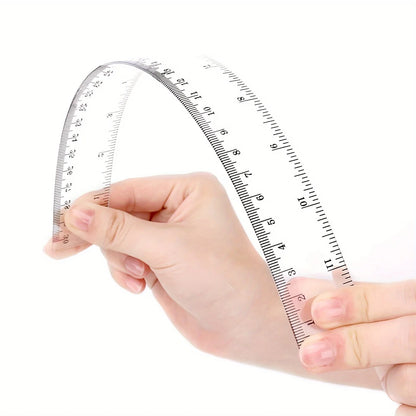 1pc Flexible Plastic Rulers - Transparent Measuring Tools with Inches & Metric