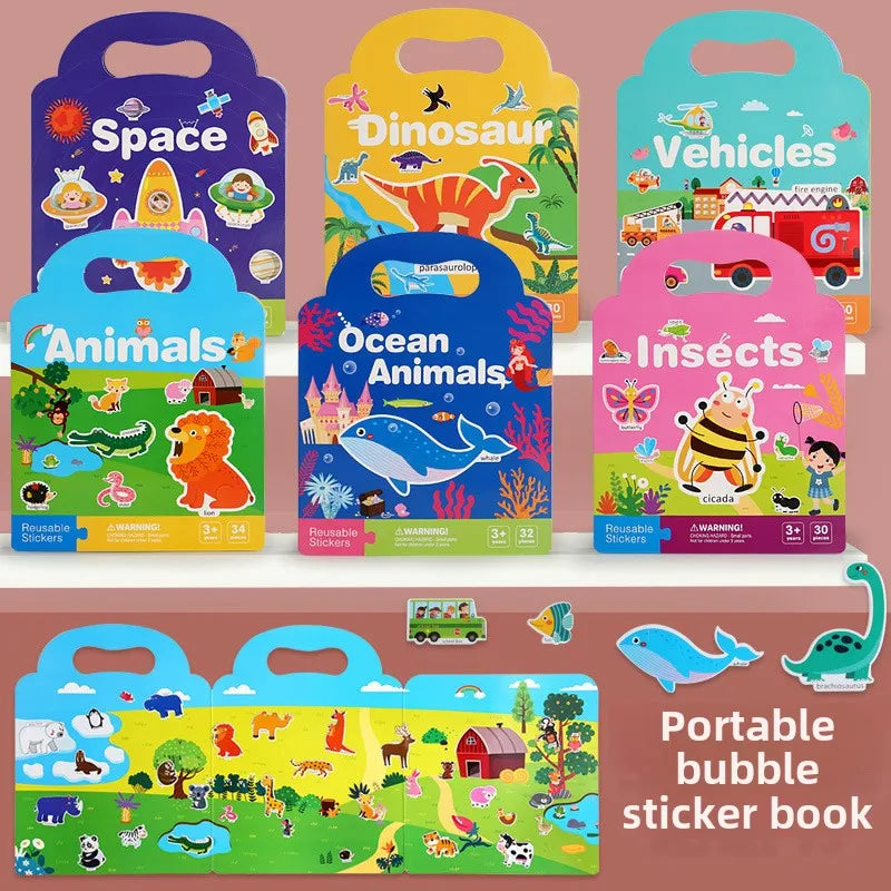 Reusable Bubble Sticker Book for Kids - Multi-Themed Educational Learning Activities, Washable & Safe Toddler Stickers