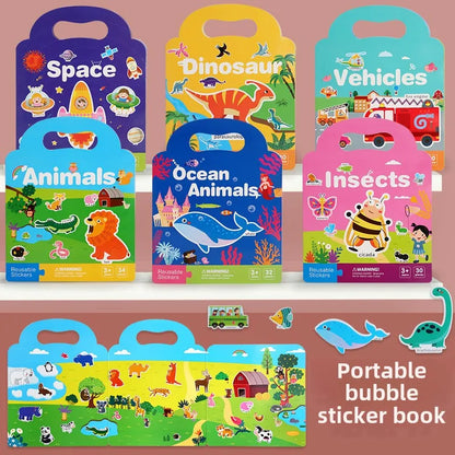 Reusable Bubble Sticker Book for Kids - Multi-Themed Educational Learning Activities, Washable & Safe Toddler Stickers