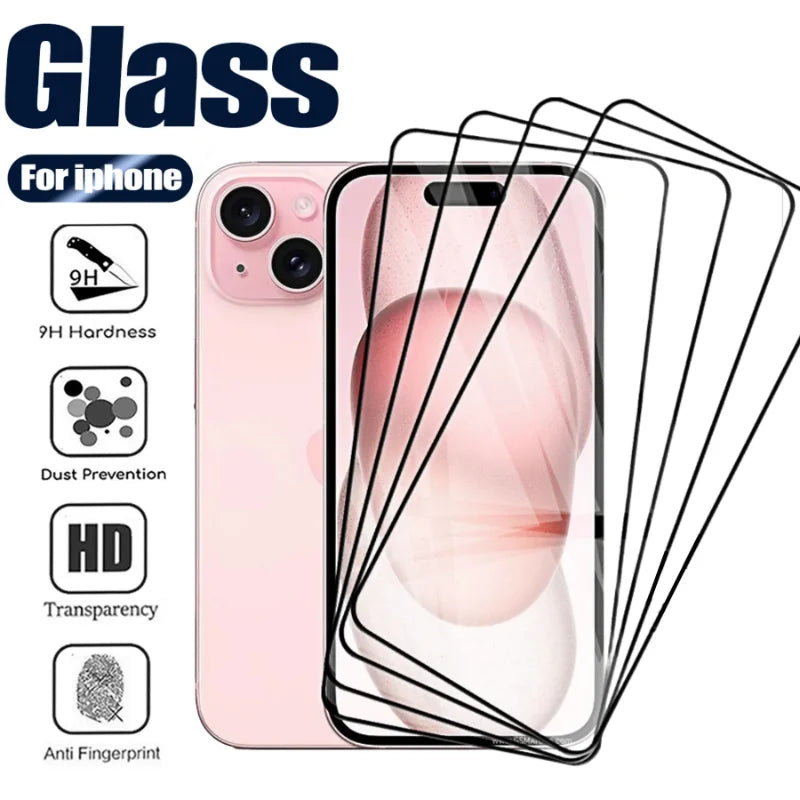 2-4PCS Full Cover Tempered Glass Screen Protector For iPhone17 15 14 13 12 Pro Max Protection Glass For iPhone 13 14 16 Pro Max