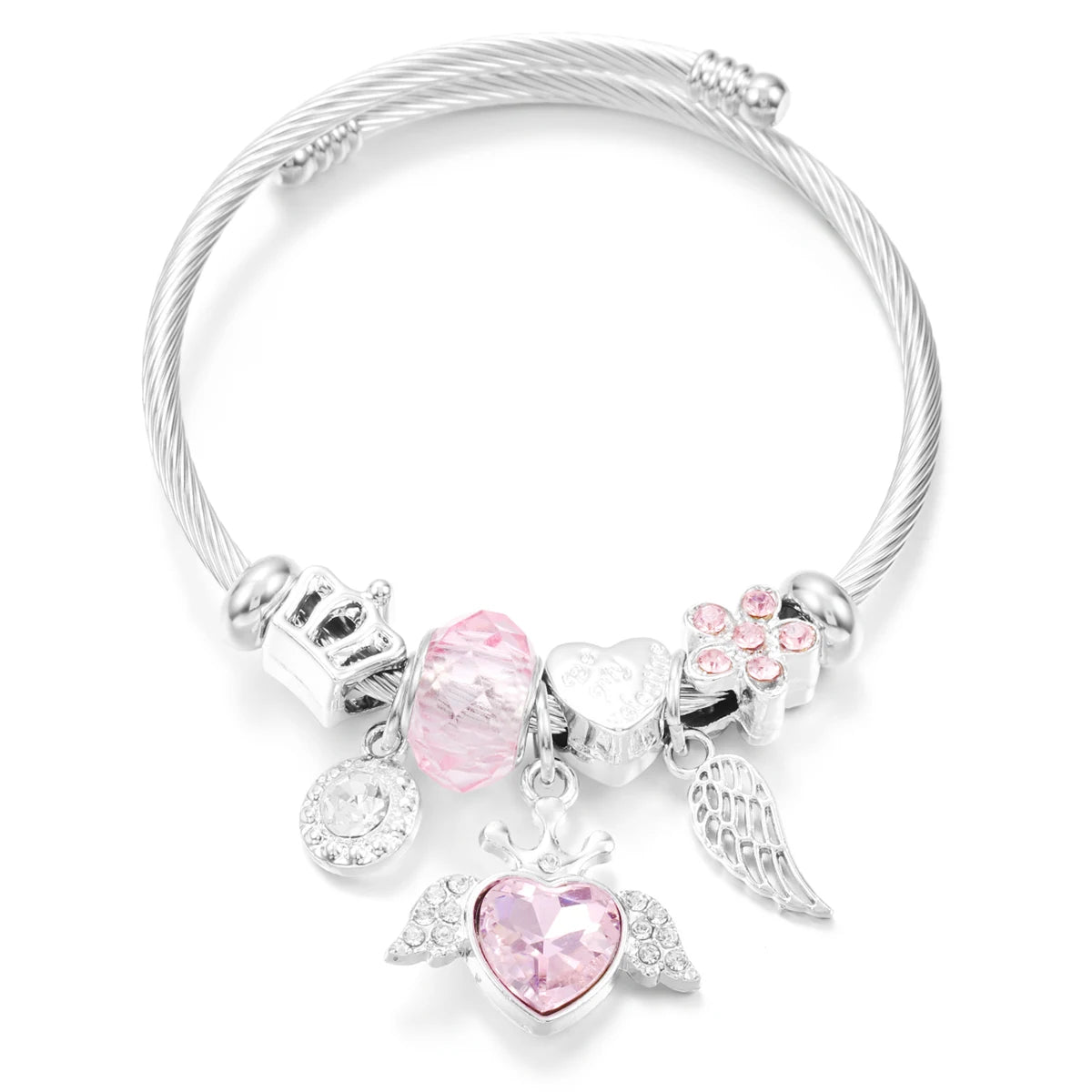 New Trendy Rhinestones Dragonfly Crystal Beaded Pendant Bracelet Stainless Steel 4 Colors Closure Bangles Women Bracelet Jewelry