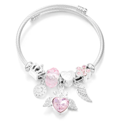 New Trendy Rhinestones Dragonfly Crystal Beaded Pendant Bracelet Stainless Steel 4 Colors Closure Bangles Women Bracelet Jewelry