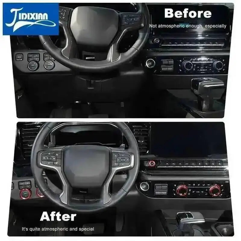 JIDIXIAN Car Center Console Knob Decoration Ring for Chevy Silverado 2022 2023 Up Central Control Knobs Cover Inner Accessories