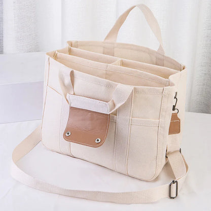 Women's Casual Canvas Handbag Multi-pocket Large Capacity Tote Bag Adjustable Shoulder Strap Casual Shoulder Shopper Bag Female
