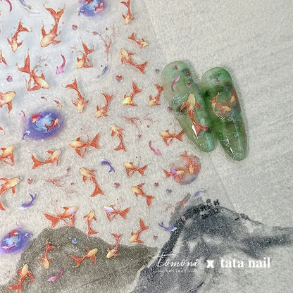 Colorful Bagful Jellyfish Bubbles Swimming Rings Rainbow Stars Ocean Starfish Self Adhesive 5D Nail Art Sticker Manicure Decal