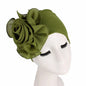 Fashion Women Big Flower Turban Hat Solid Color Elastic Cloth Head Cap Muslim Head Wraps Caps Lady Bandana Hair Accessories