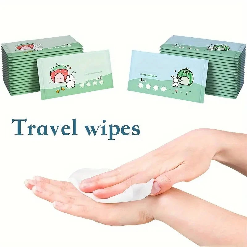 100/200 Portable Travel Wipes - Made of Non-Woven Fabric, a Must-Have for Camping and Outdoor Hygiene, Featuring Cartoon Designs and a Tissue Box, Suitable for Hiking, Picnics, and Travel, with Fun Packaging and Safe Packagin
