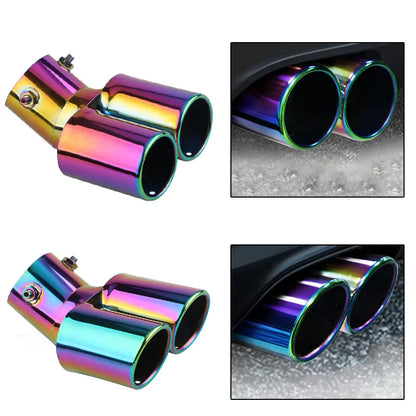 1PCS 2.5" Inlet Decoration Chrome Tail Pipe Car Styling Car Exhaust Trim Muffler Pipe Tail Stainless Steel Curved Double Outlet