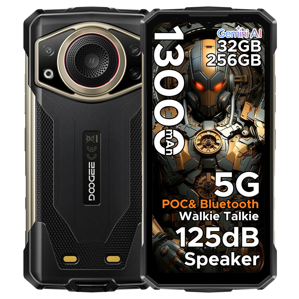 DOOGEE Fire 7 Ultra 5G Rugged Phone POC Walkie Talkie Mobile Phone 13000mAh Battery 32GB RAM (8+24) 256GB ROM Dimensity 6300 NFC