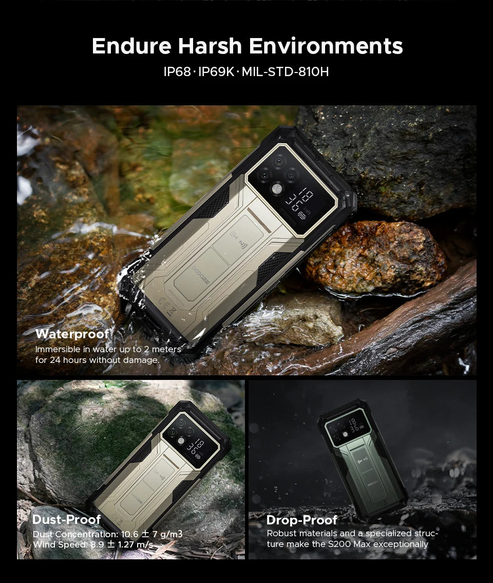 DOOGEE S200 Max 5G Rugged Phone 1.32" Rear Display Dual light Flashlight 22000mAh Battery 66W 6.72” 120Hz 16GB 512GB Smartphone