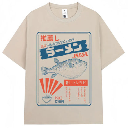 Japanese Style Hokkaido Wave Vintage T-shirt Men Women Harajuku Fashion High Quality T Shirts Oversized Cotton Summer Tee Shirt