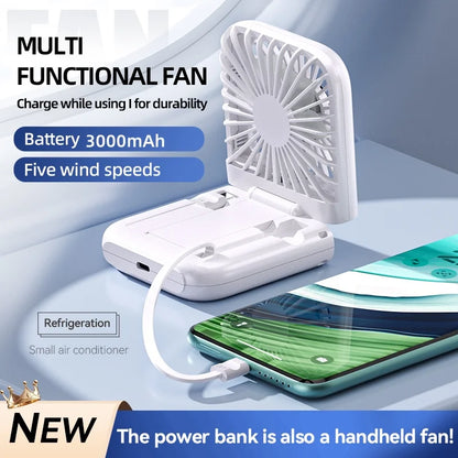 Multifunction Foldable Hand Fan USB Charging Mini Portable Hanging Neck Air Cooling Fan Semiconductor Refrigeration Small Fan