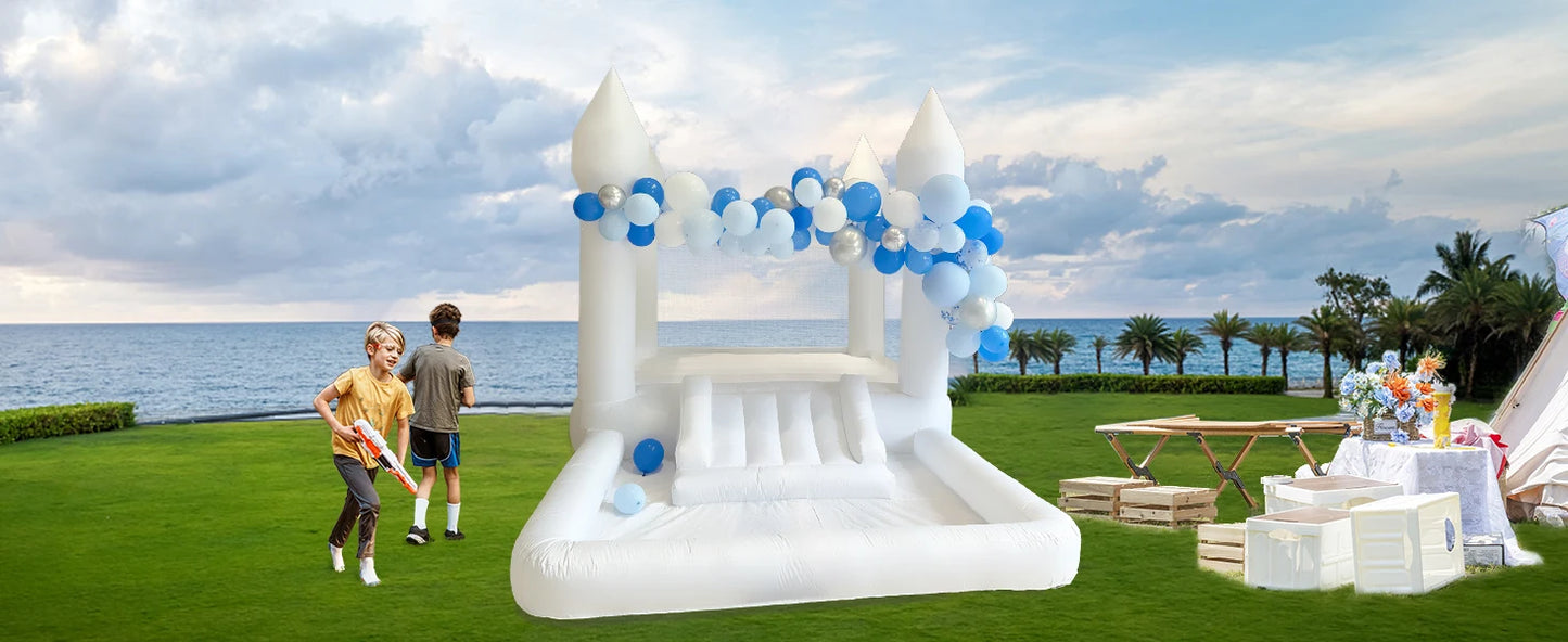 Oxford Jumping Bouncy Castle Bouncer for Wedding Party with Carrying Bag Repair kit Inflatable White Bounce House Professional