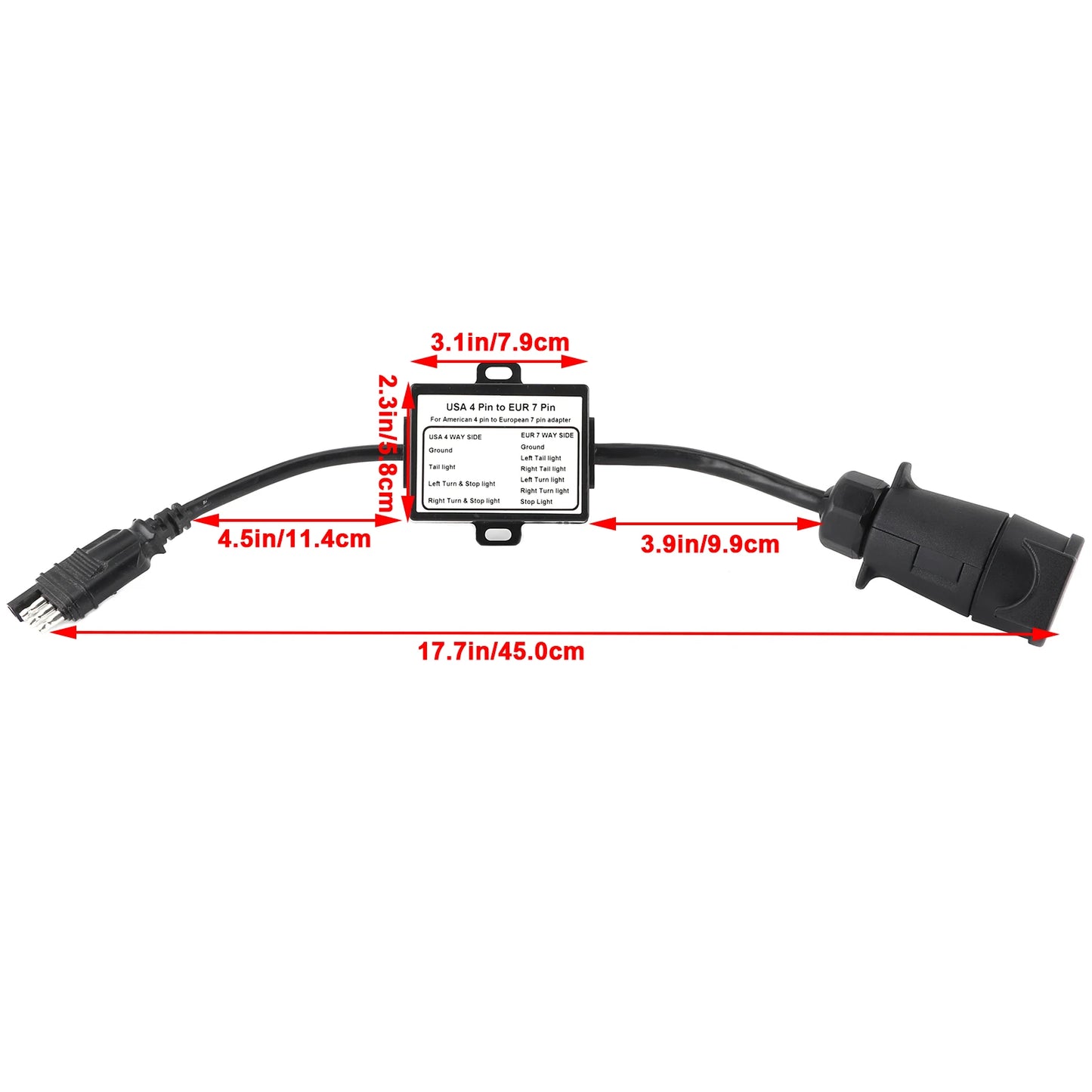 Trailer Connector Light Converter USA 4 Pin to EUR 7 Pin Adapter Stop/Brake Signal Separating 4 Pin to 7 Pin Trailer Adapter