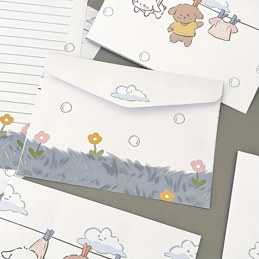 4 charming puppy and floral letter sets with envelopes - creative handwritten stationery for students, holidays, and birthdays
