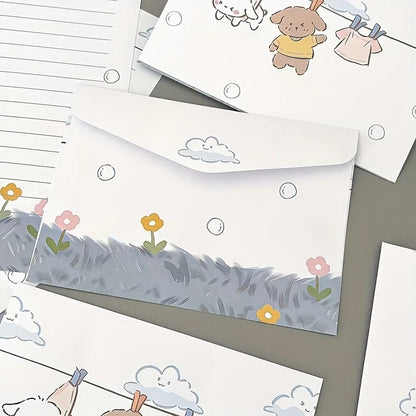 4 charming puppy and floral letter sets with envelopes - creative handwritten stationery for students, holidays, and birthdays