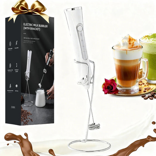 Milk Frother Rechargeable Handheld 3 Speed With Stand Electric Foam Maker, Drink Mixer Cappuccino Matcha Housewarming Gift Idea