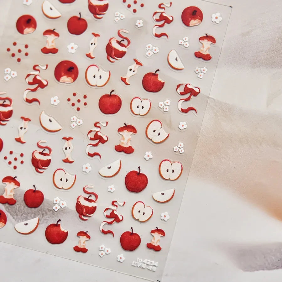 Juicy Red Jelly Tomato Nail Art Sticker Cute Bowknot Glitter Star Kawaii 5D Fruit Self Adhesive Nail Art Decals for Summer DIY