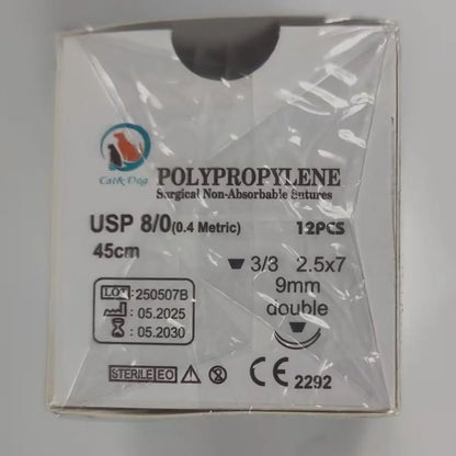 12PCS 45cm 8-0 Double Spade Needle Veterinary Ophthalmic Sutures PGA Or Nylon Polypropylene for Canine & Feline Eye Procedures