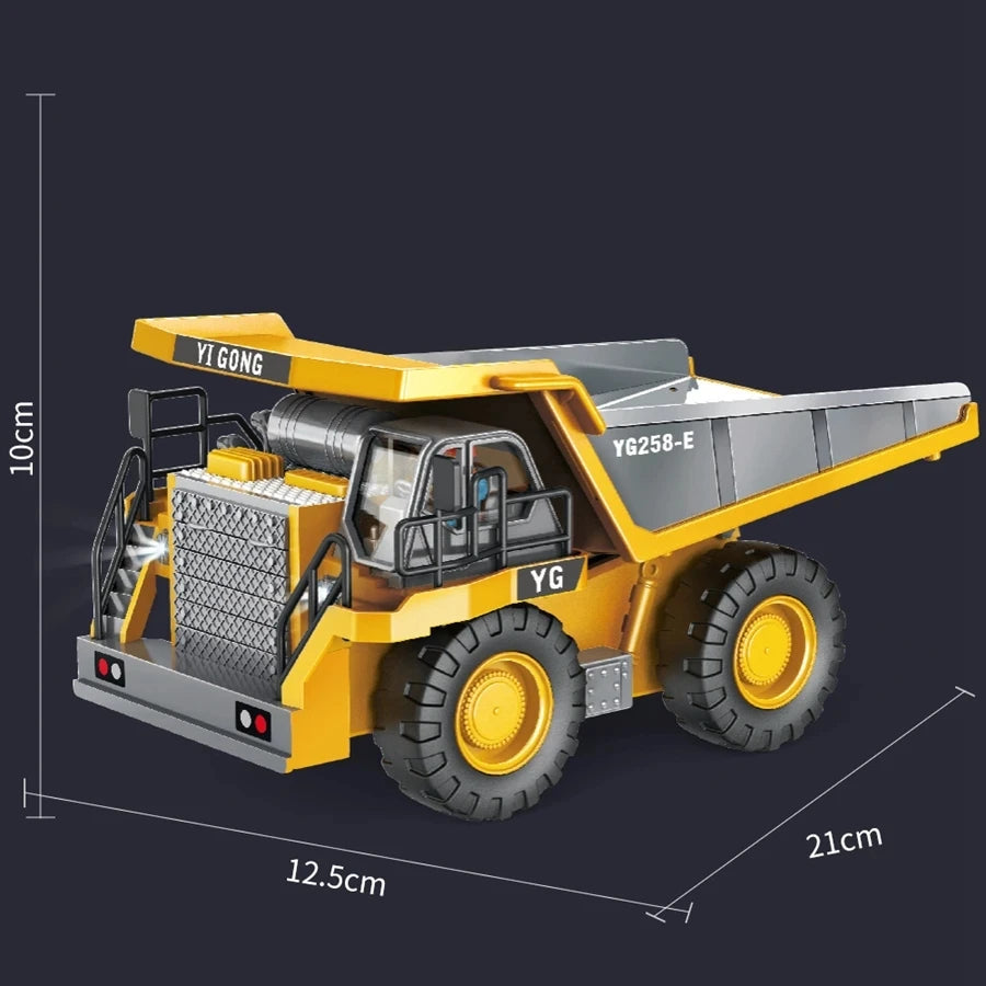 4WD Remote Control Excavator 4x4 Alloy Dump Truck Bulldozer Radio Model RC Car Construction Vehicle with Lights Sound Toy Gift