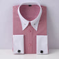 Embroidered French Cufflinks Men's Long-Sleeve Shirt with Collar Pins, Big Collar Dress Shirt for Business Formal Wear, Gentlema