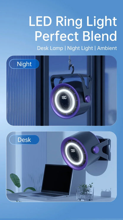 TINSOL 1800mAH Portable Electric Fan with Ambient Light Turbo Mute Electric Fan Desktop Wall Mount Ceiling Air Cooler