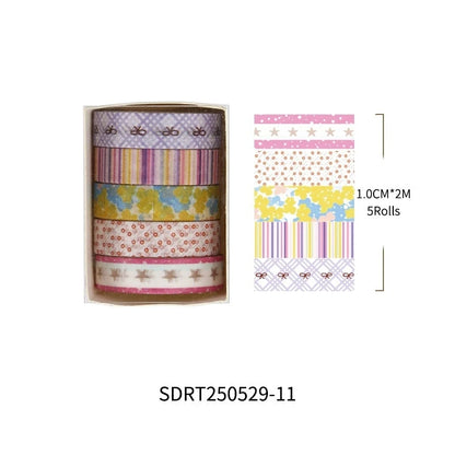 MINKYS 5pcs/set Basic Grid Star Decorative Tape Cute Cartoon Creative Washi Tape School Stationery