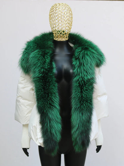 Oversized Winter Warm Real Fox Fur Collar Black Down Coat Women Puffer Outerwear Jackets 2024 Autumn Winter