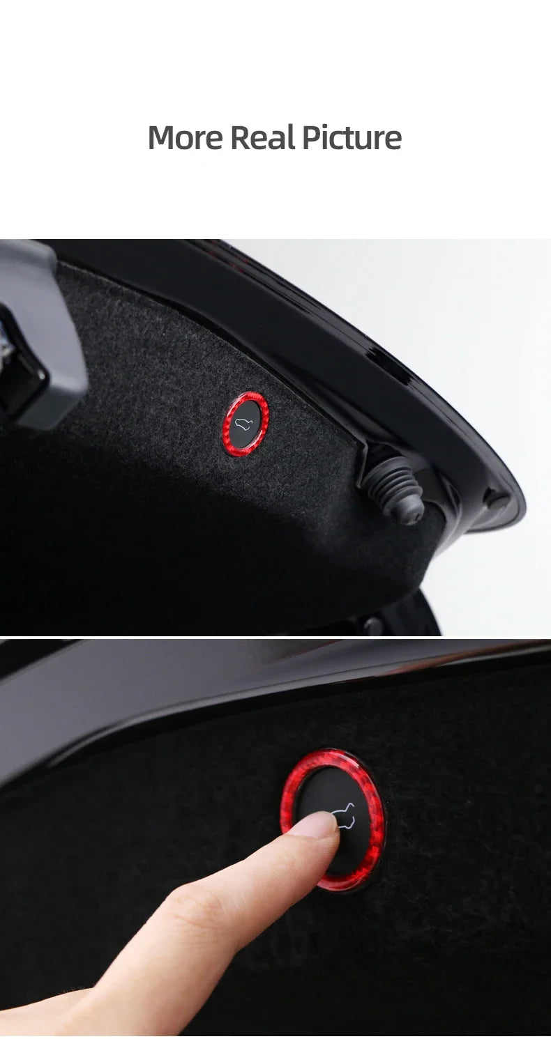 For Tesla 2019- Model 3 Highland 2024 Model Y Juniper Carbon Fiber Rear Trunk Switch Prompt Circle Trim Sticker Car Accessories