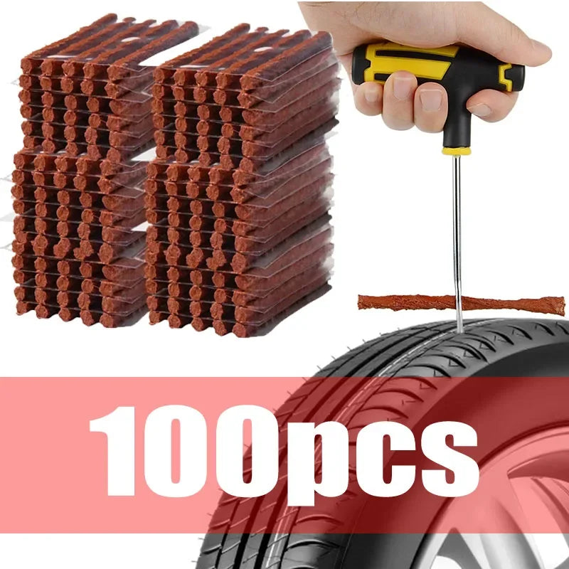 Universal Car Bike Motorcycle Tire Repair Kit - Pro Tubeless Puncture Fix Set w/Studding Tool & Strips Glue Free All Vehicles