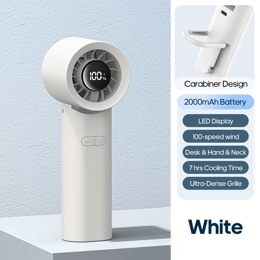 KINSCOTER Portable High Speed Handheld Fan 2000mAh Foldable Cooling Fan 100 Speed Rechargeable Turbo Fan W/ LED Digital Display