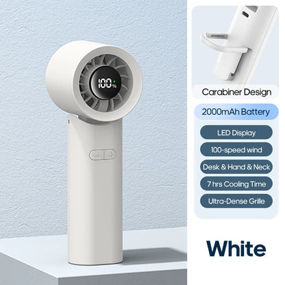 KINSCOTER Portable High Speed Handheld Fan 2000mAh Foldable Cooling Fan 100 Speed Rechargeable Turbo Fan W/ LED Digital Display