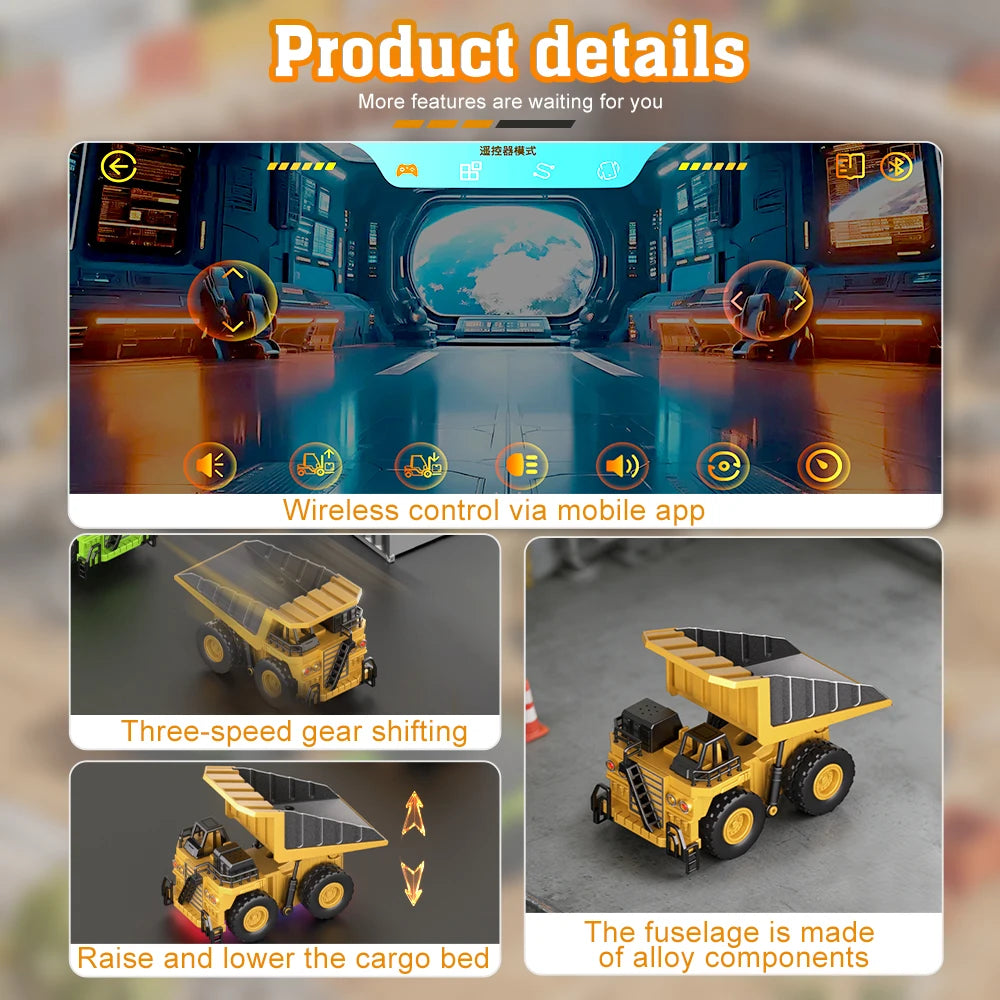 1:64 Bluetooth Remote Control Crane And Forklift two-in-one Desktop Mini Alloy Toy Car With Trailer Christmas Gift In Color Box