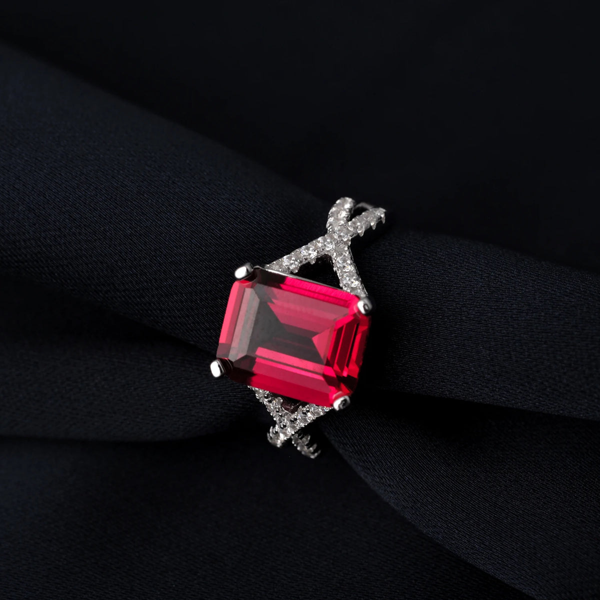 Potiy 4.16ct Created Red Ruby 925 Sterling Silver Wedding Engagement Promise Ring for Women Fashion Party Jewelry Gift