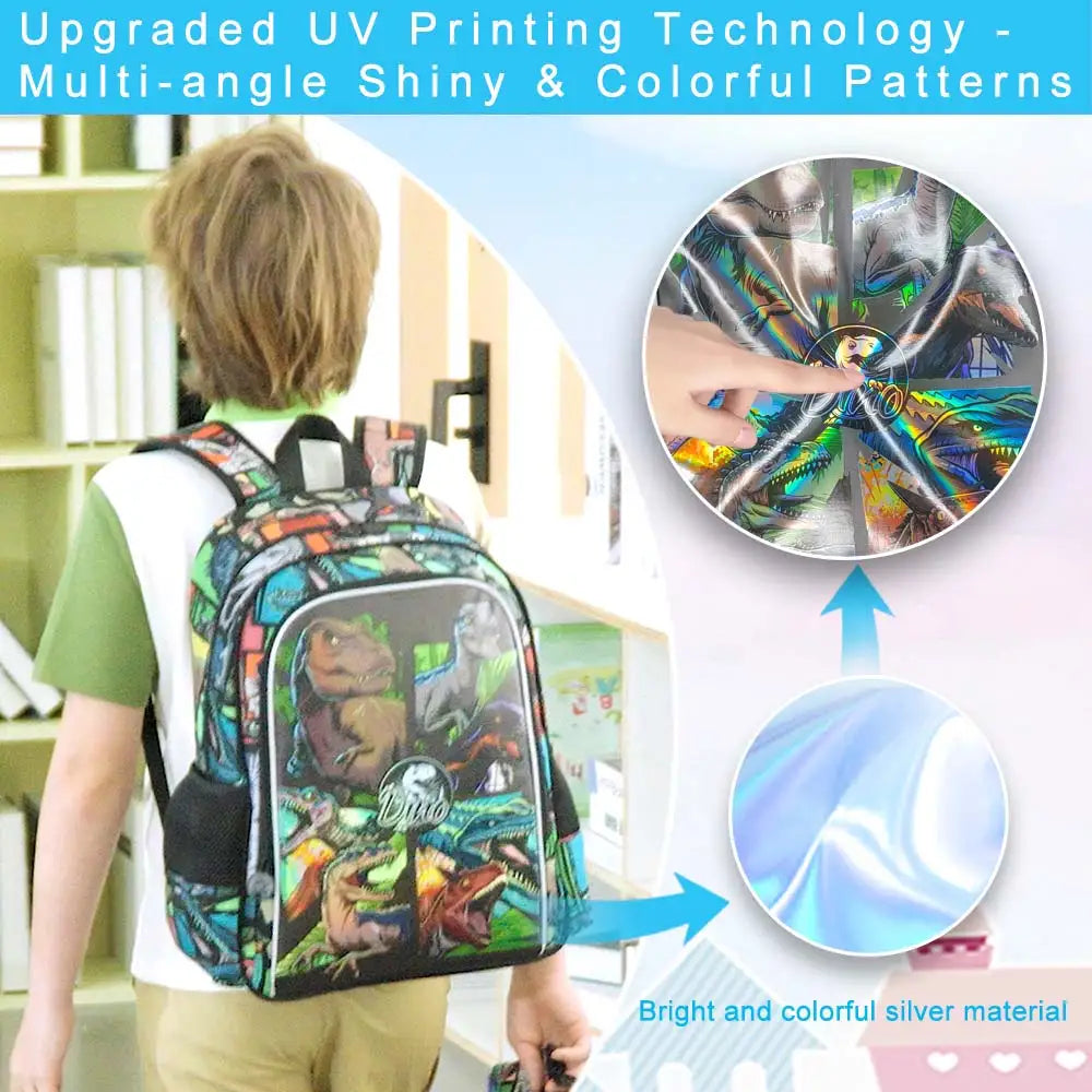 3PCS Backpack for Boys, 16 Inch Dinosaur Preschool Bookbags, Cool Elementary Kindergarten School Backpacks