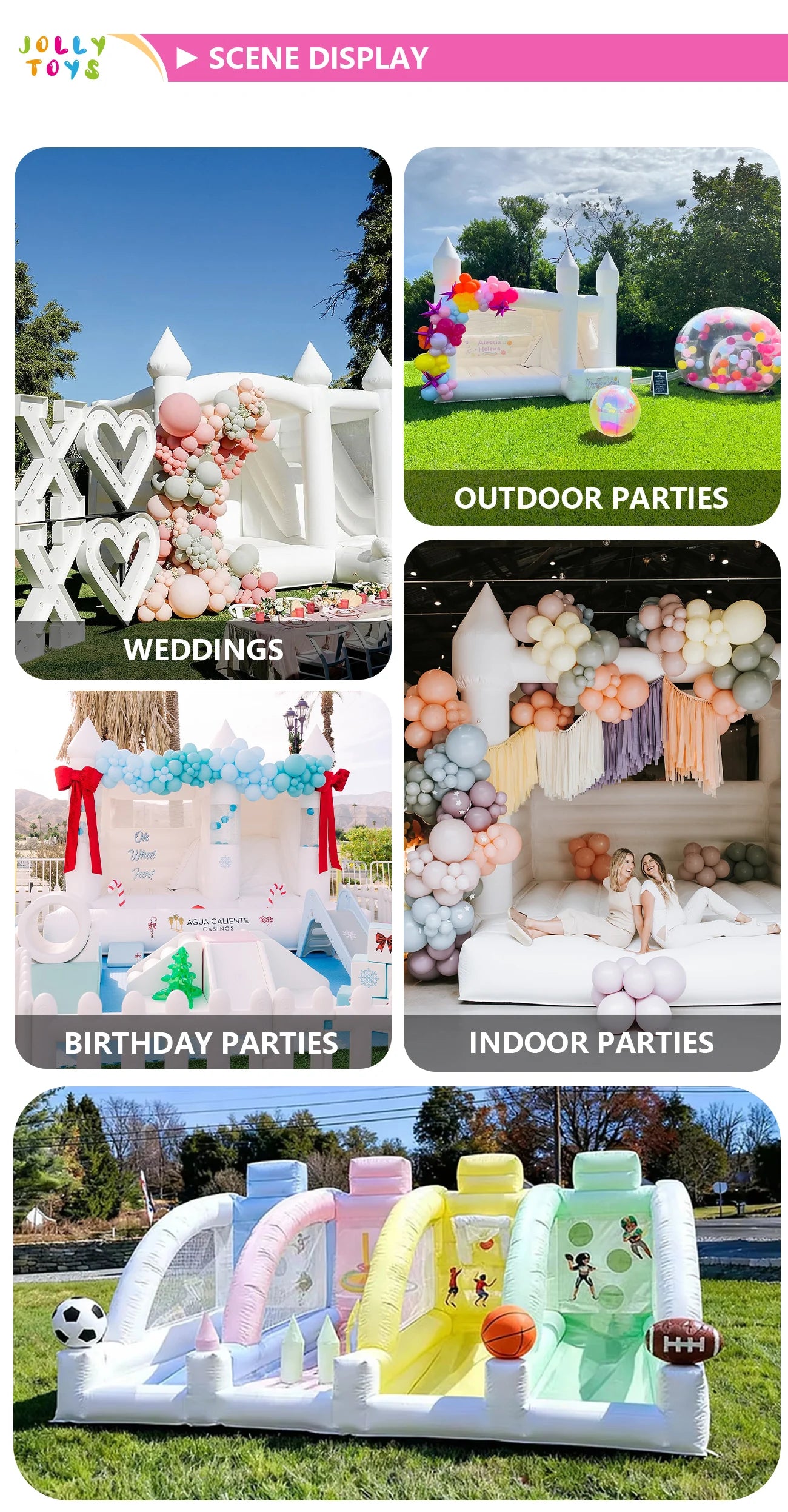 4 in 1 Inflatable Bounce House for Kids Outdoor Bouncy Castle with Slide Basketball Football Baseball Games for Backyard Party