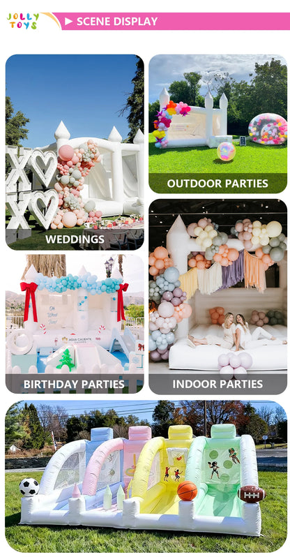 4 in 1 Inflatable Bounce House for Kids Outdoor Bouncy Castle with Slide Basketball Football Baseball Games for Backyard Party