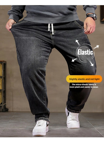 Extra Big Size Jeans Men High Elastic Waist Baggy Denim Pant Male Plus Large Loose Slim Fit Cowboy Trouser 8XL 6XL Classic Black
