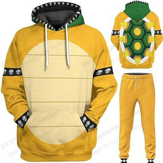 Men's Sets Anime Cartoon Bowser 3d Print Sets Men Women Fashion Hoodie+Pant 2 Piece Sets Cosplay Tracksuit Suit Mens Clothing