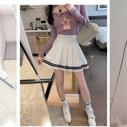 Fashion Preppy Style Pleated Skirts Women 2025 Spring Summer New A Line Short Dress Sweet Girl High Waist Petchwork Skirt Street