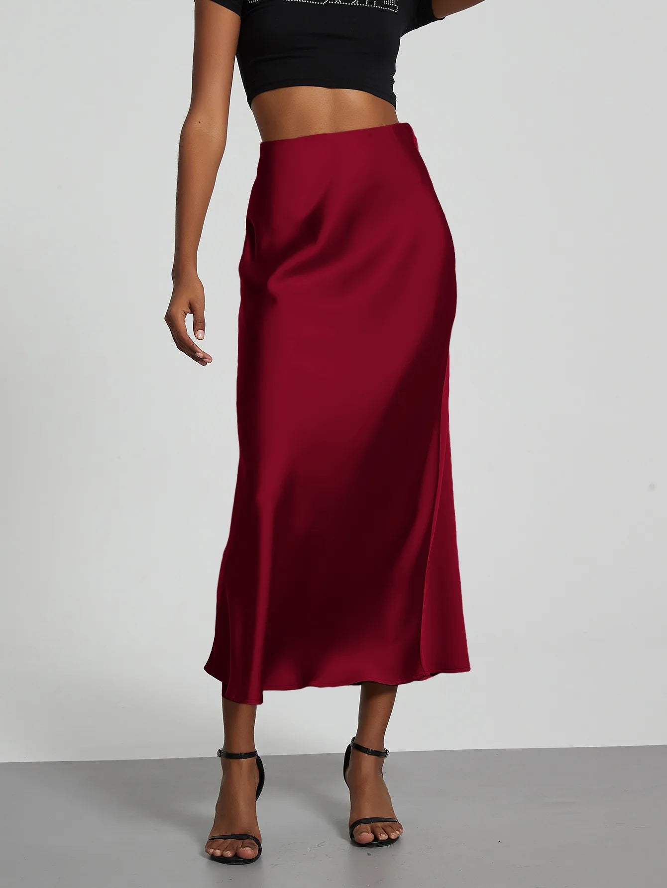 21 Colors New 2026 Women's Elegant High Waist Satin Long Skirts Female Summer Solid Color Faldas