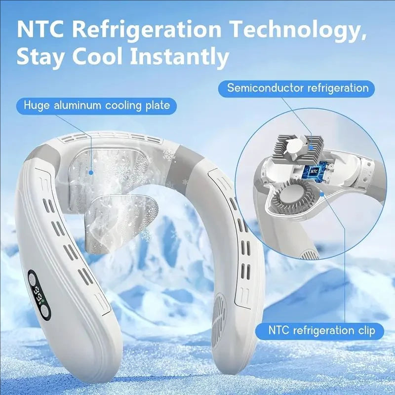 Portable Bladeless Neck Fan with Cooling Plate - Quiet Rechargeable USB Charged Air Conditioner for Travel Camping & Outdoor Adv