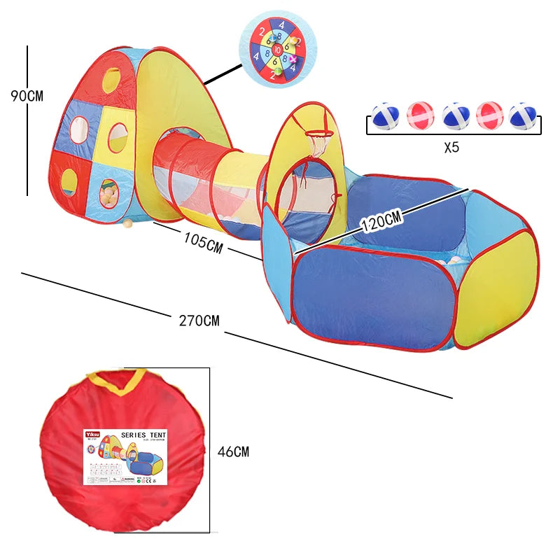 3In1 2.7M Children Ball Pool with Basket Portable Baby Pit Crawling Tunnel Balloon Playpen Tent Kid Indoor Outdoor Yard Toy Gift